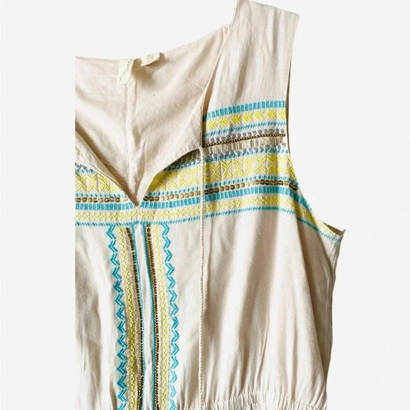 ANTHROPOLOGIE KENJI Aztec Beaded Embroidered Sleeveless Cotton Boho Dress Sz 12 - Picture 5 of 9